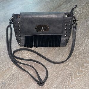 Vintage Faux Leather Gray & Black Crossbody